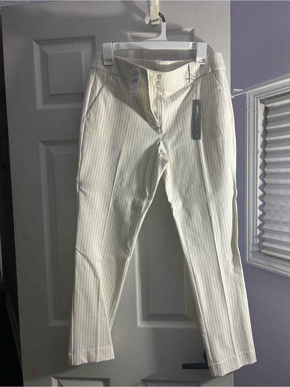 LOFT Cream Pinstripe Dress Pants